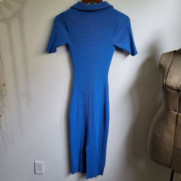 Caroline Constas Ribbed Knit V-Neck Midi Sweater Dress Blue Size Small - Picture 5 of 7